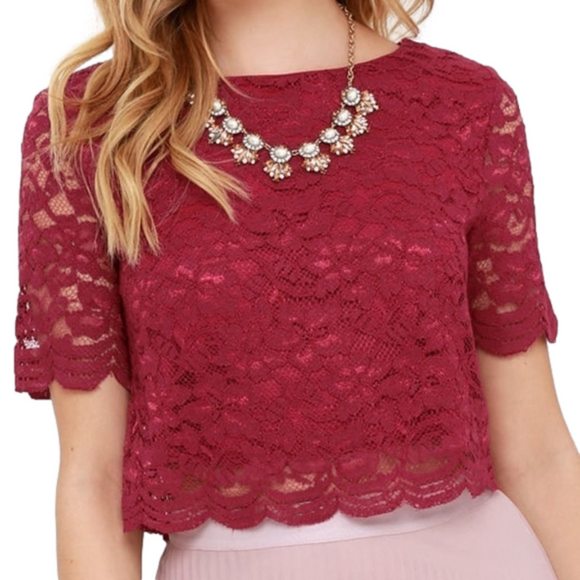 Lulus Tops - LULU’S Wine Red Lace Crop Top